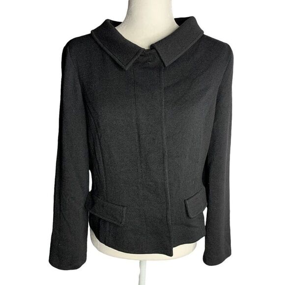 St John Caviar Santana Knit Blazer Jacket 10 Black Snap Front